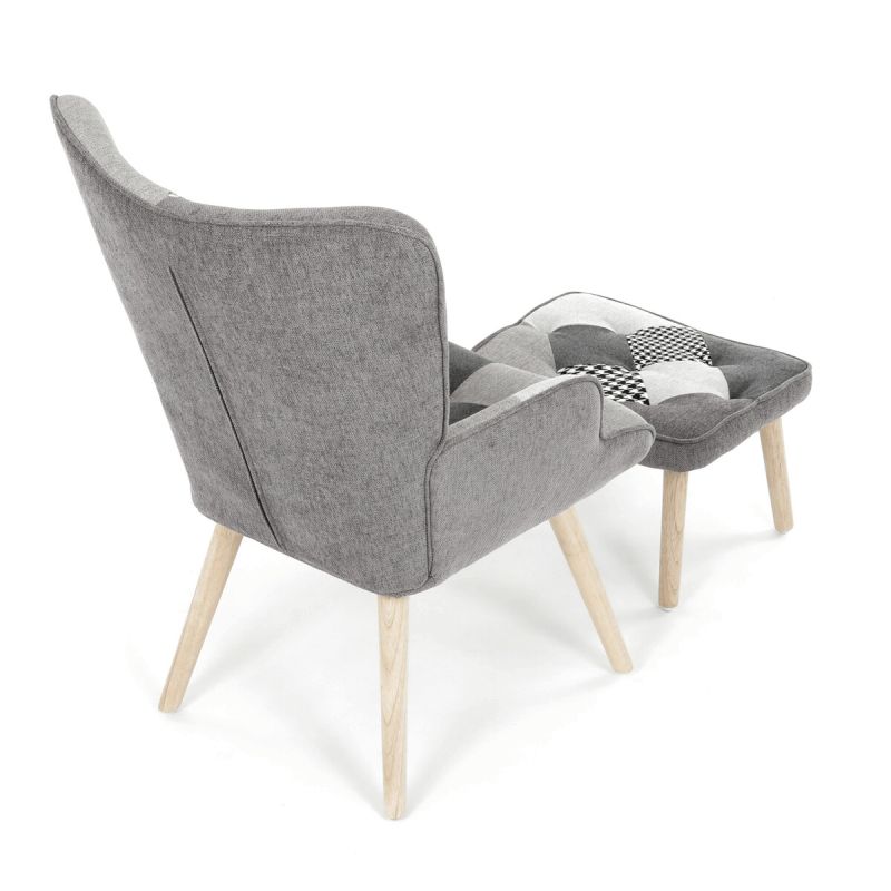 Relaxačné kreslo ušiak s taburetom, viacfarebná patchwork látka