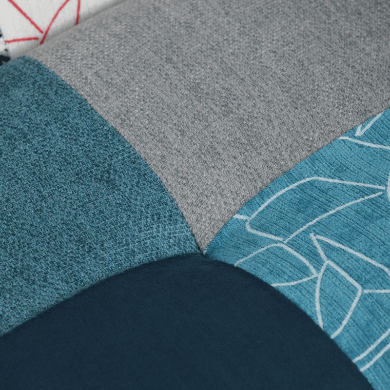 Relaxačné kreslo ušiak s taburetom, viacfarebná patchwork modrá látka