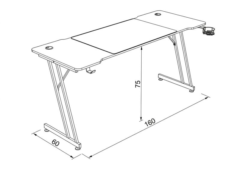 Moderný herný stôl 160x60, čierny carbon s kovovou podnožou
