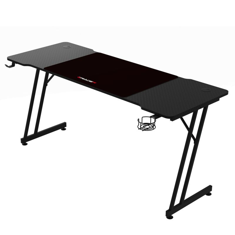 Moderný herný stôl 160x60, čierny carbon s kovovou podnožou