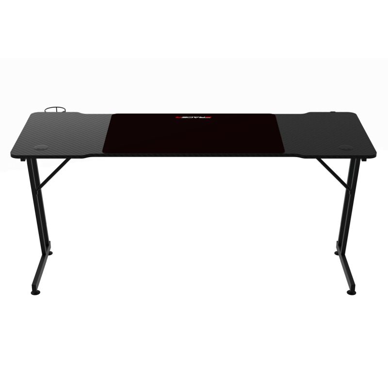 Moderný herný stôl 160x60, čierny carbon s kovovou podnožou
