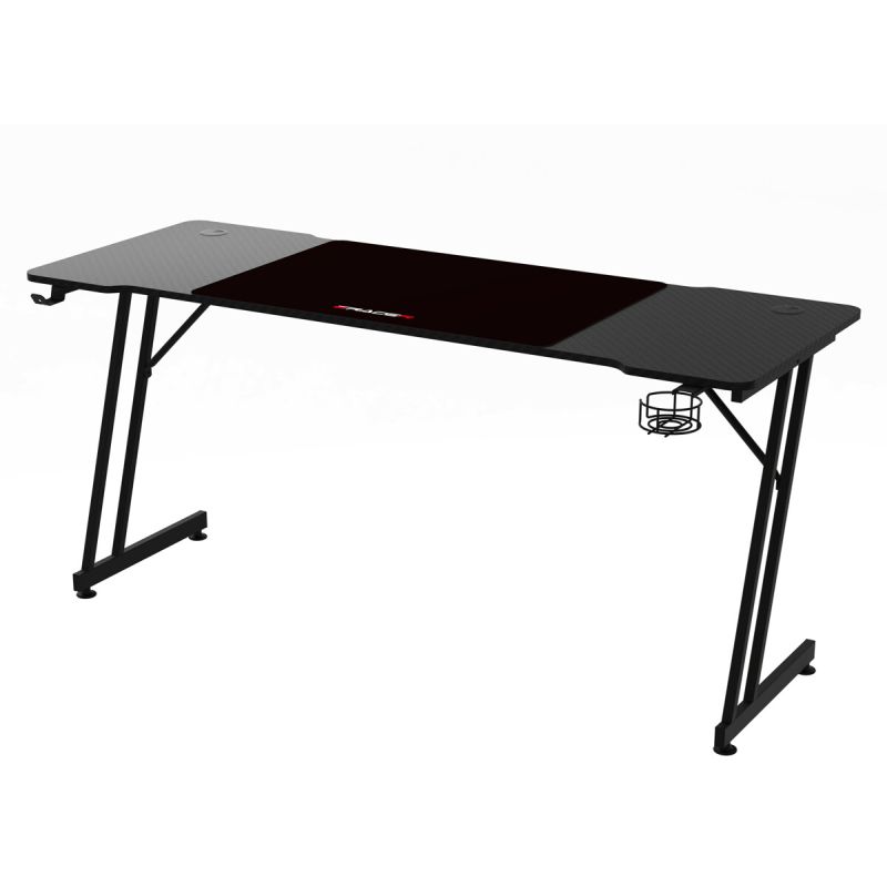 Moderný herný stôl 160x60, čierny carbon s kovovou podnožou