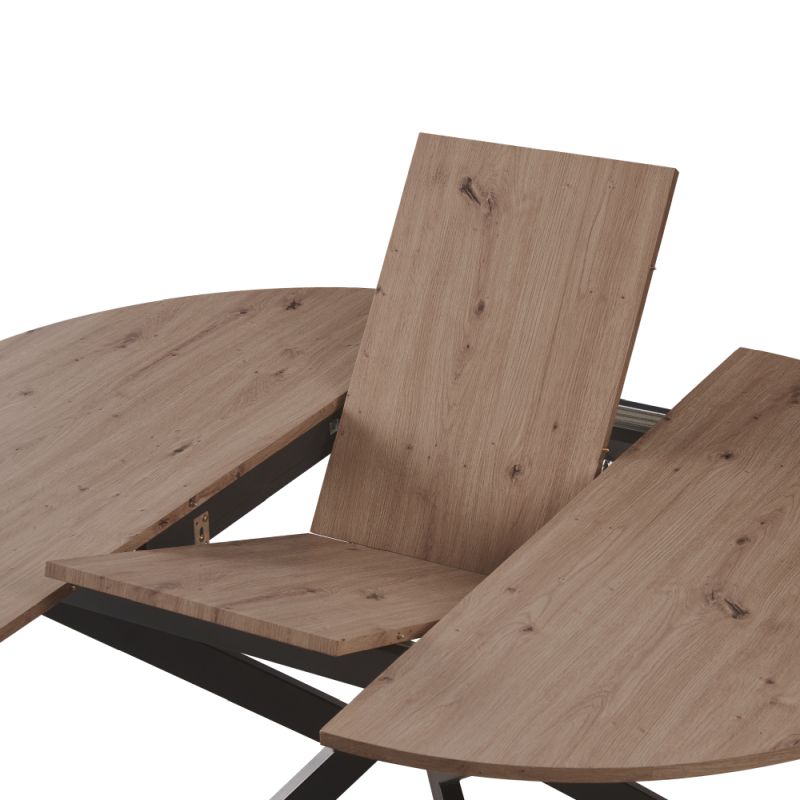 Okrúhly jedálenský rozkladací stôl, dub artisan-čierna, 100-140 cm
