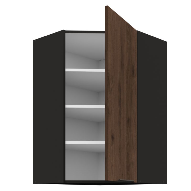 Horná rohová skrinka, orech okapi-čierna, 60x60 GN-90 1F, 1x dvierka