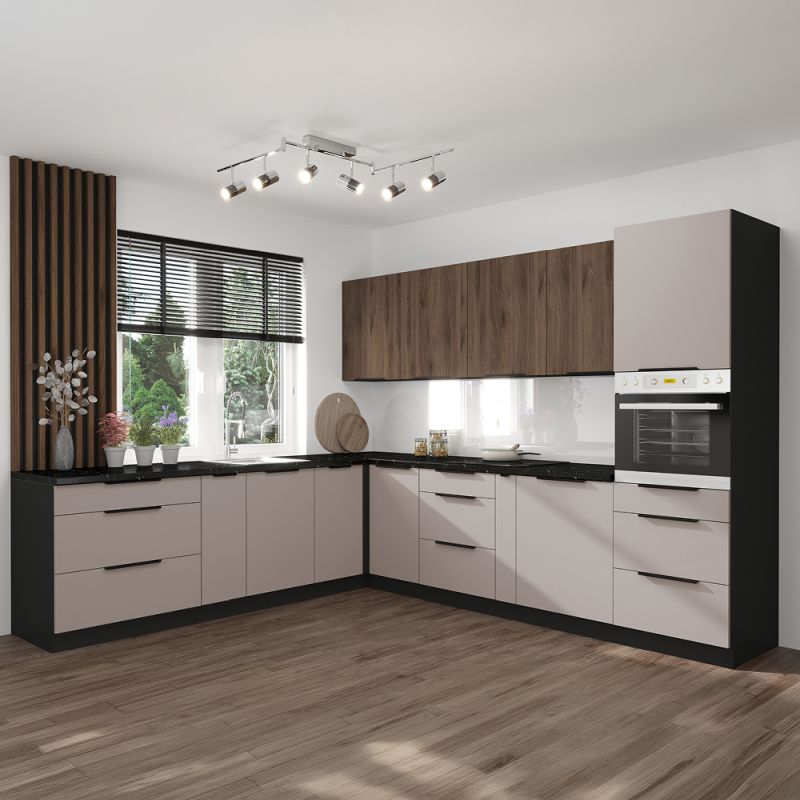 Horná rohová skrinka, orech okapi-čierna, 60x60 GN-90 1F, 1x dvierka