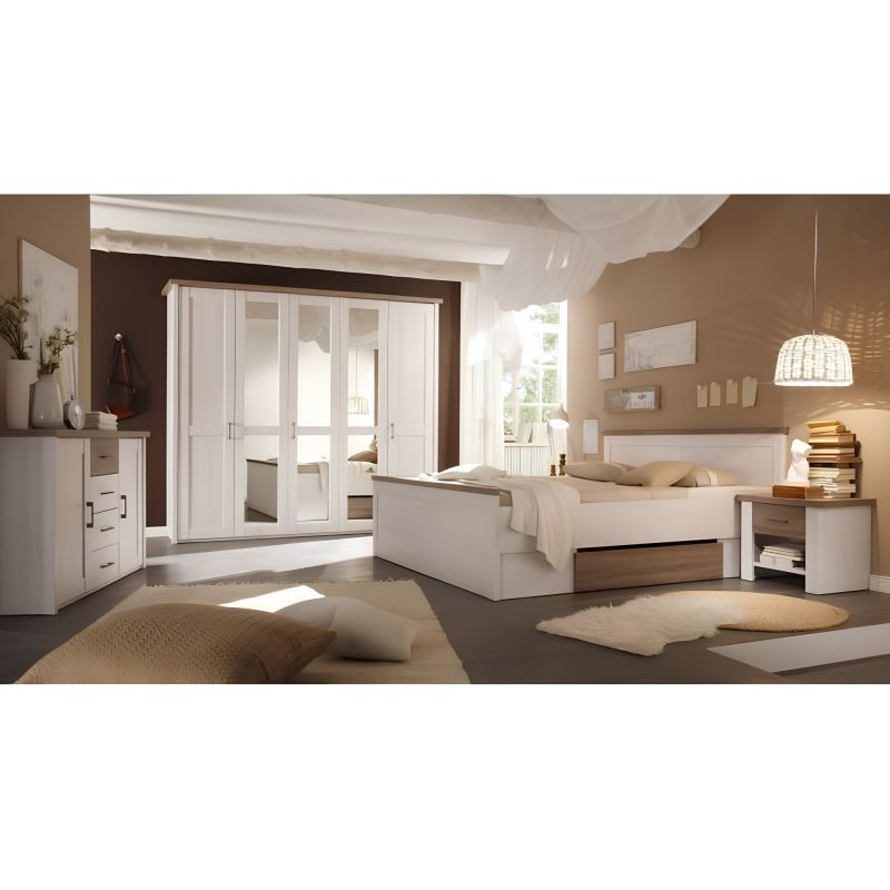 Posteľ 180x200 + 2x nočný stolík, pínia biela-dub sonoma truflový