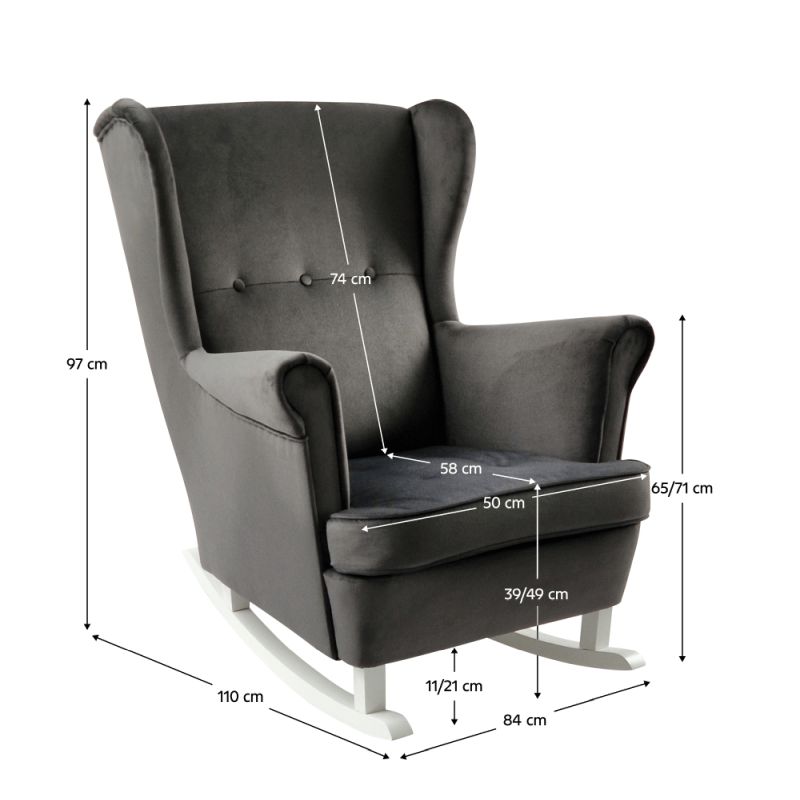 Hojdacie kreslo ušiak, tmavosivé s bielymi nohami
