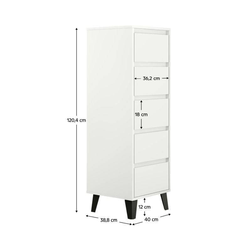 Komoda 5S40, 5x šuplík, biela