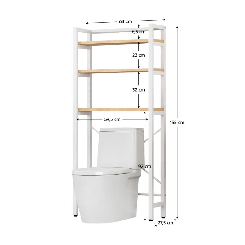 Regál nad WC, dub natural-biela