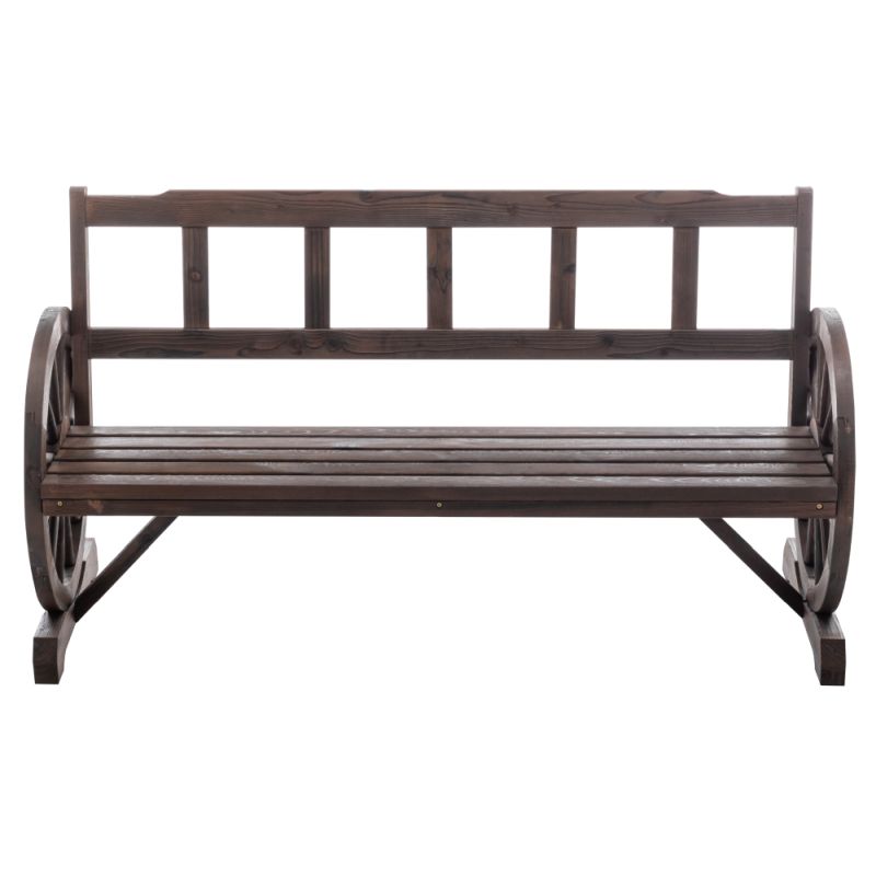 Záhradná drevená lavička s opierkami v tvare kolesa 142 cm, hnedá
