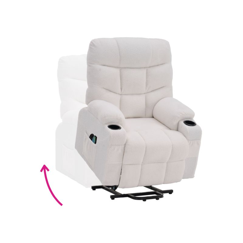 Masážne elektrické relaxačné polohovacie kreslo s podnožou biele