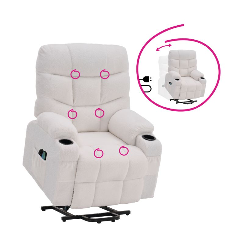Masážne elektrické relaxačné polohovacie kreslo s podnožou biele