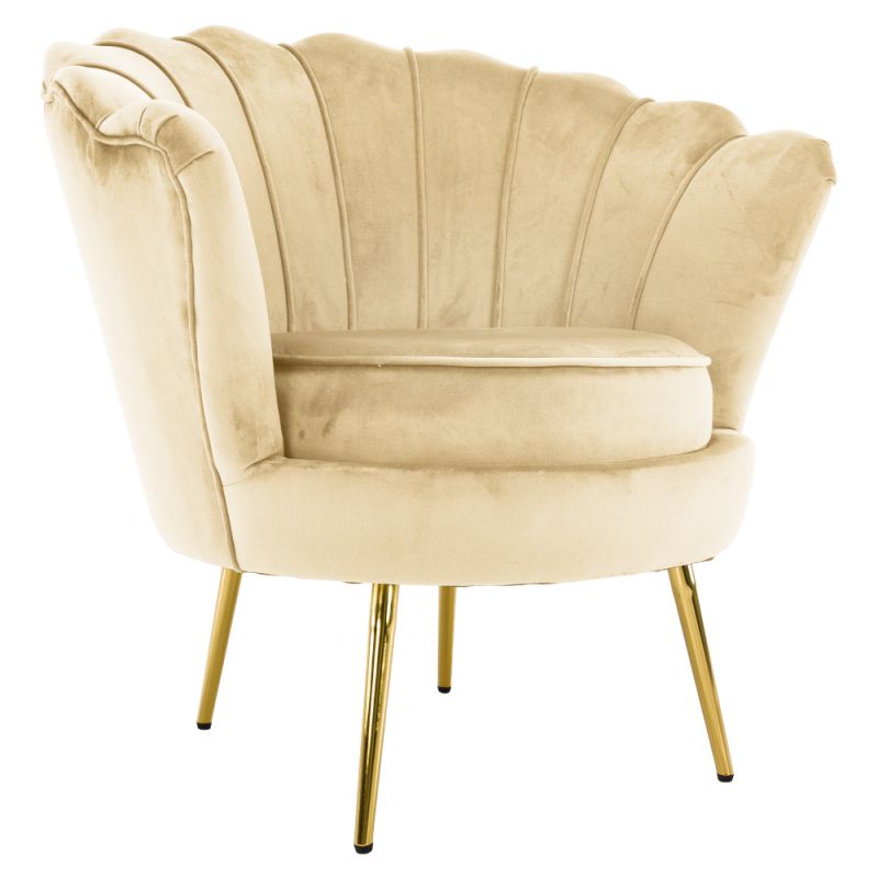 Kreslo v štýle Art-deco, béžová Velvet látka-gold chróm zlatý