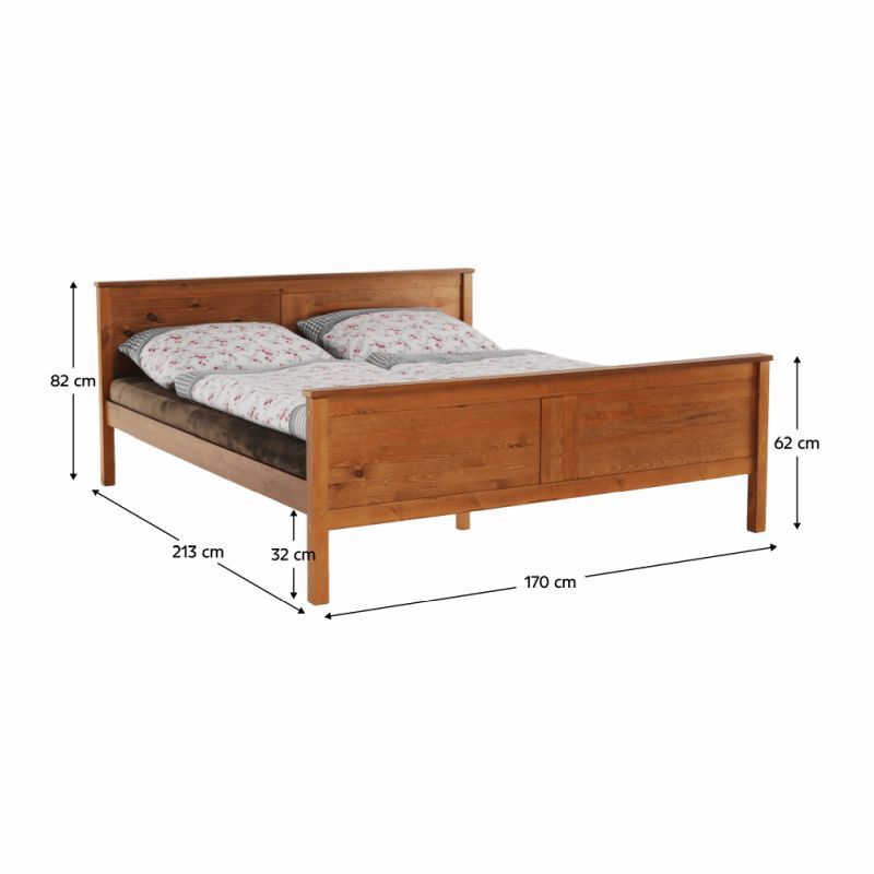 Manželská masívna posteľ 160x200 cm z borovicového dreva – dubový odtieň