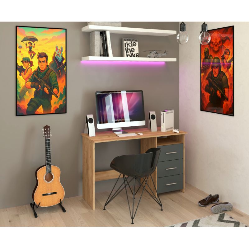 PC stôl jednoduchým dizajnom, dub artisan, grafit