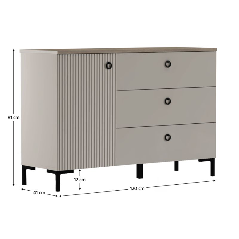 Komoda 1D3S, sivohnedá Taupe, dub silverjack, kombinovaná