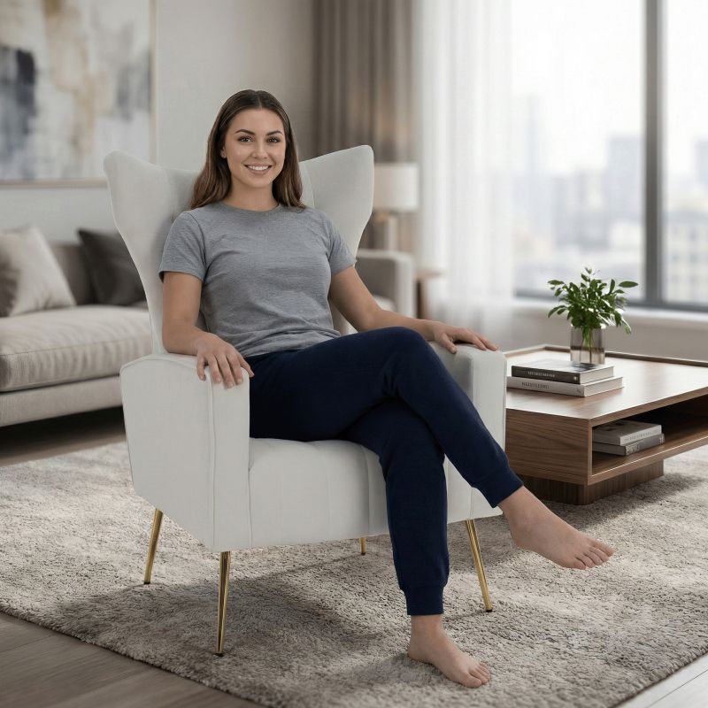 Nadčasové relaxačné kreslo, béžová Velvet látka, zlaté nohy