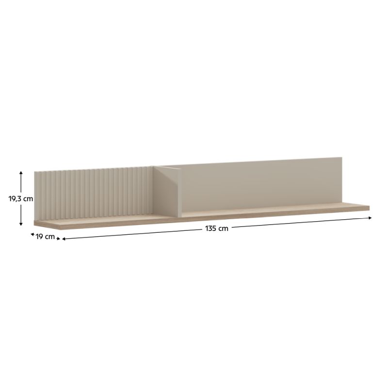 Dizajnová závesná polica, 135cm, sivohnedá Taupe, dub silverjack