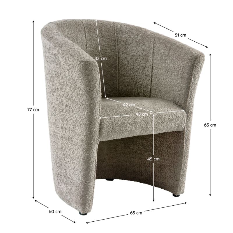 Moderné klubové kreslo, sivobéžové Taupe v látke Coral Boucle