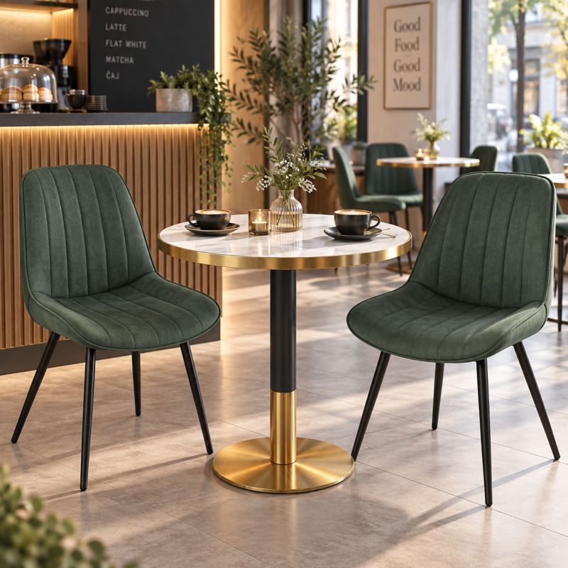 Jedálenský bistro stôl, 80x80, biely mramor so zlatou podstavou