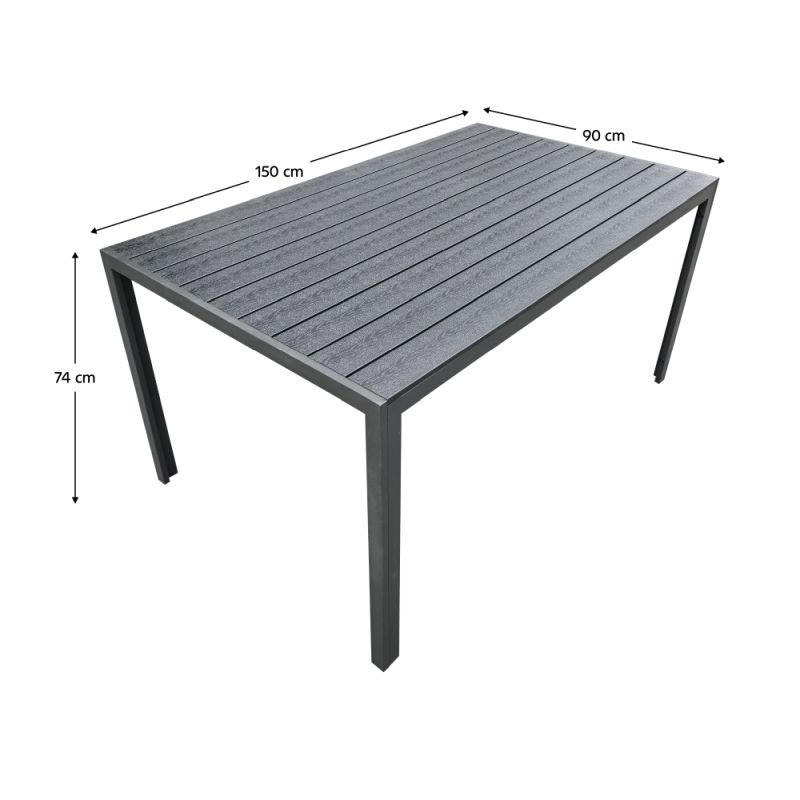 Záhradný stôl 150x90 cm čierny z hliníka a polywoodu