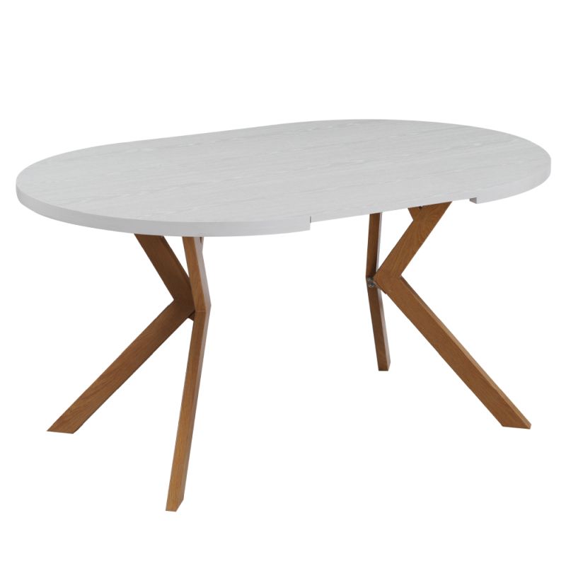 Okrúhly jedálenský rozkladací stôl, 100cm, biely, dub