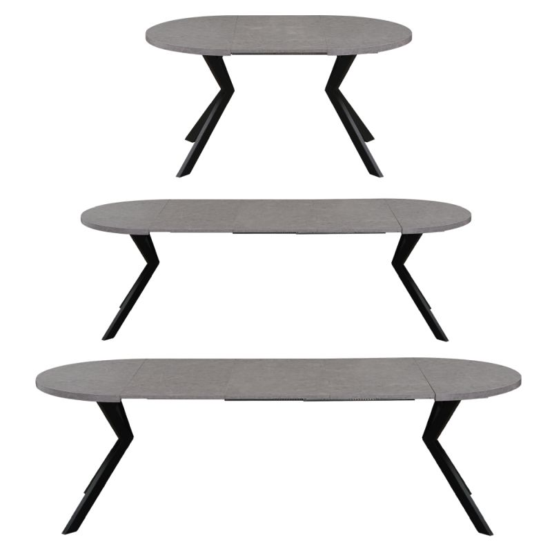 Okrúhly jedálenský rozkladací stôl, 100cm, betón svetlý, čierny