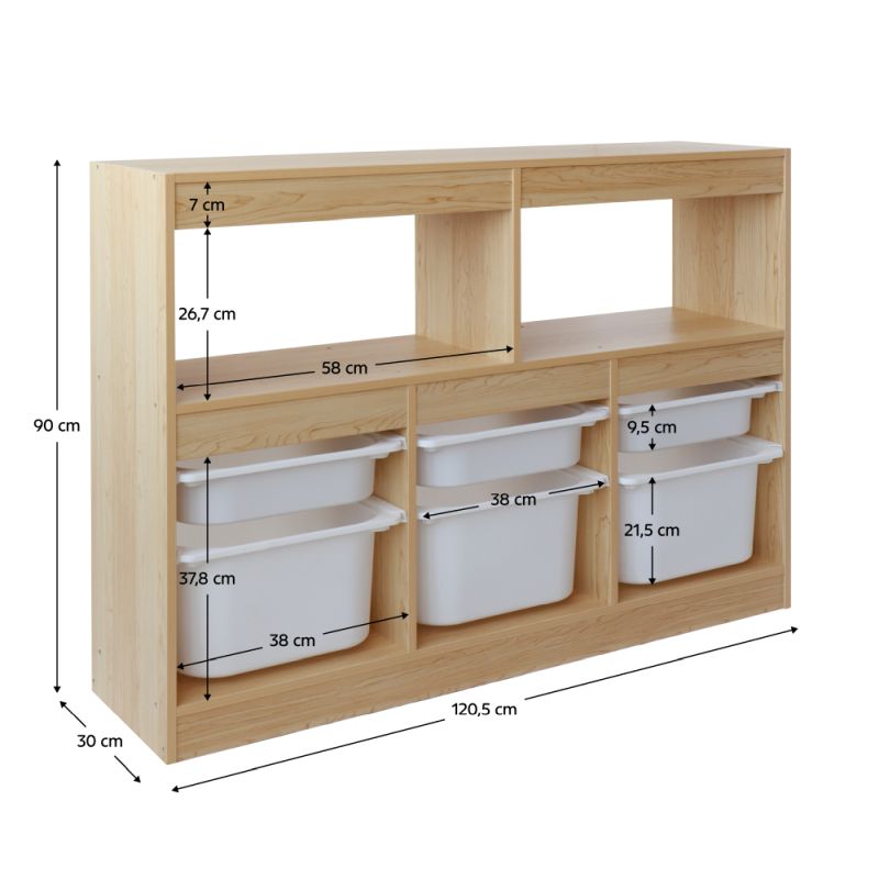 Organizér s úložnými boxami, DTD dub, plast biely