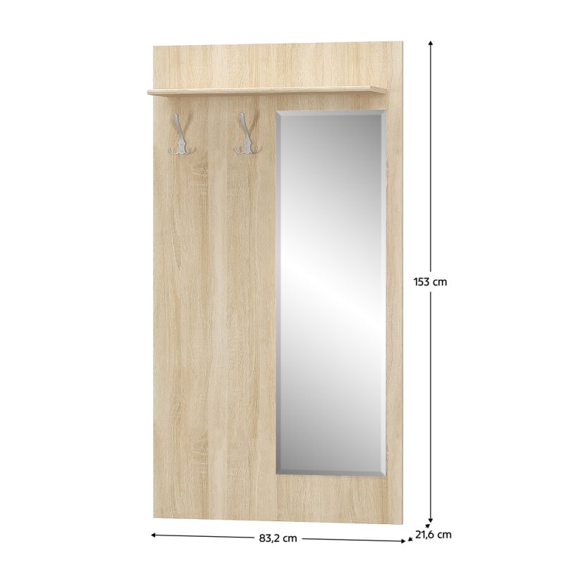 Vešiakový panel so zrkadlom, 83cm, dub sonoma