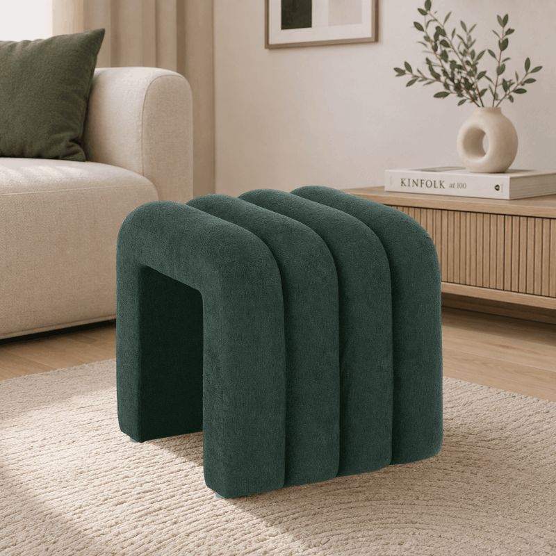 Moderný dizajnový taburet, 40 cm, tmavozelená látka
