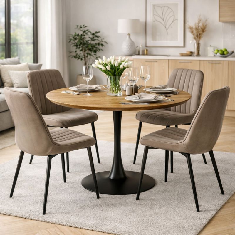 Jedálenský stôl s moderným dizajnom, dub-čierny, priemer 110 cm