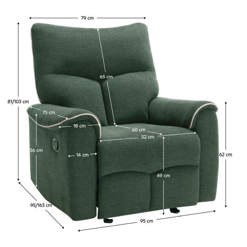 Relaxačné kreslo, zelená látka, mechanicky polohovacie