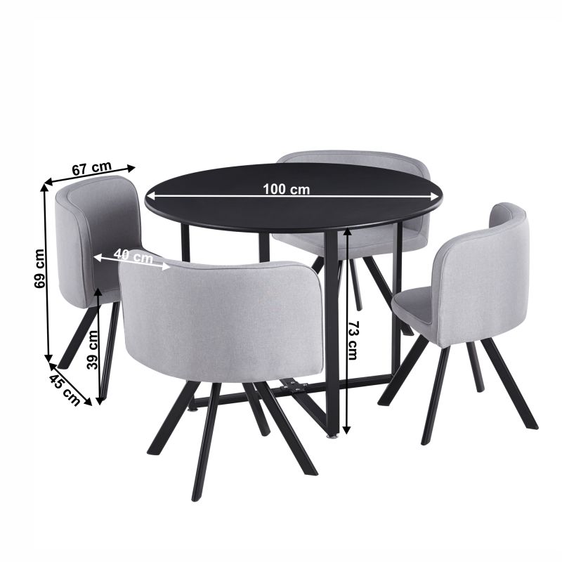 Moderný jedálenský set 1+4 vo farbách čierna a svetlosivá