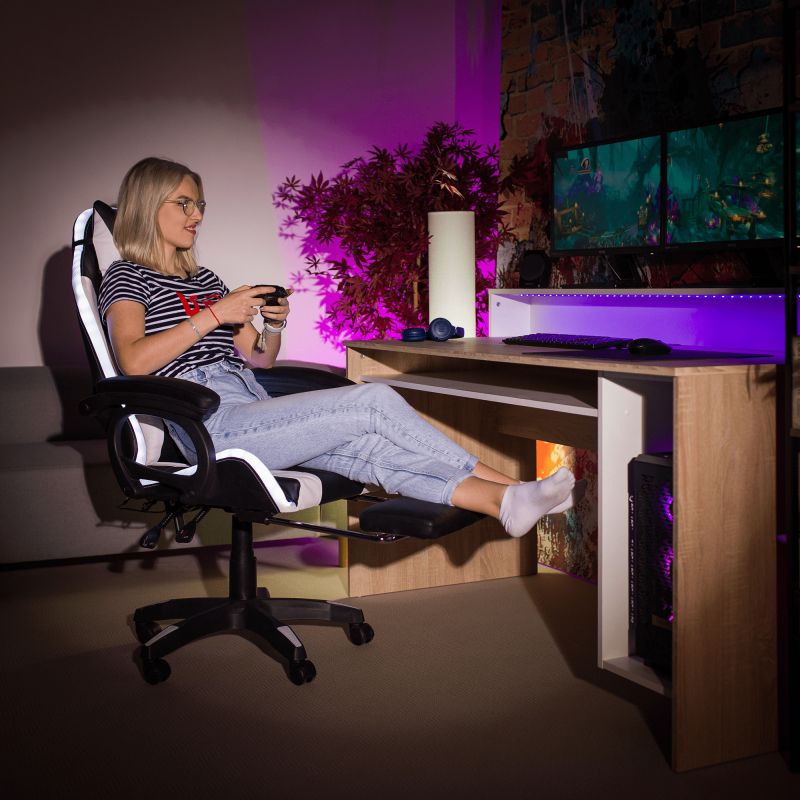 Kancelárske/herné kreslo s RGB LED podsvietením čierna/biela