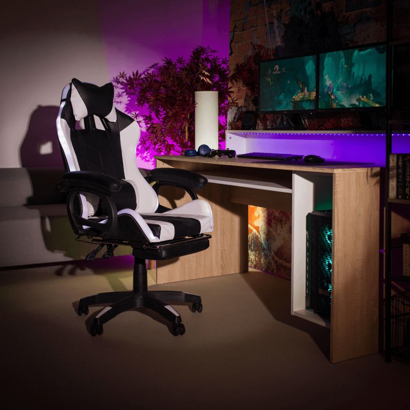 Kancelárske/herné kreslo s RGB LED podsvietením čierna/biela