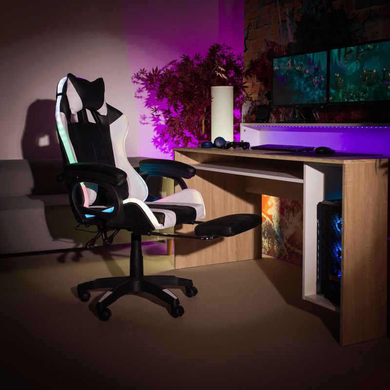 Kancelárske/herné kreslo s RGB LED podsvietením čierna/biela
