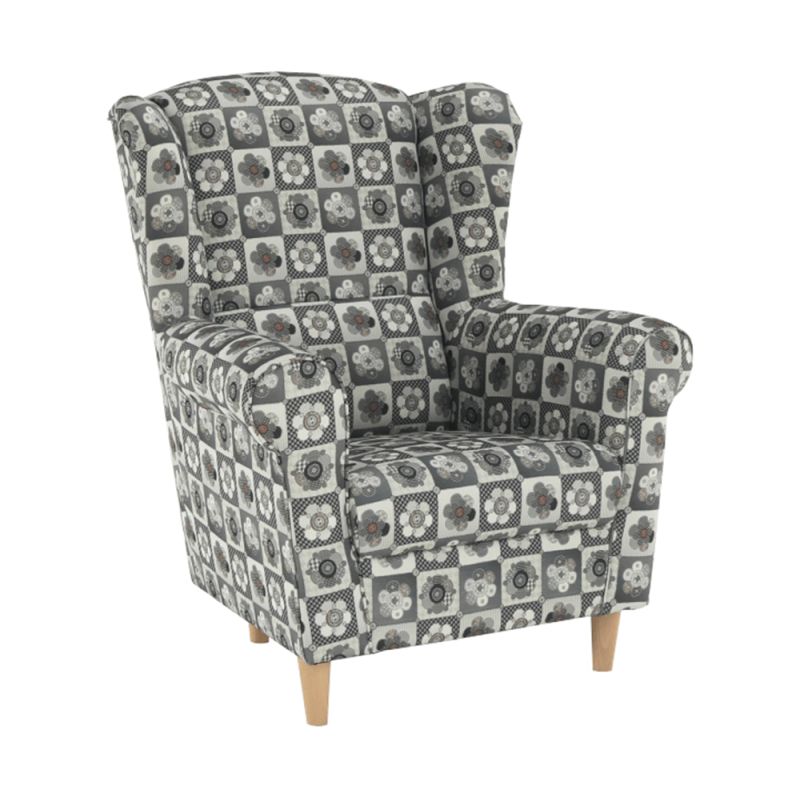 Kreslo ušiak s taburetom, látka patchwork N1