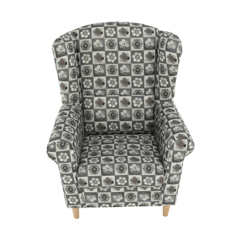 Kreslo ušiak s taburetom, látka patchwork N1