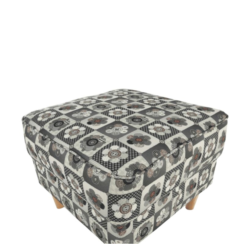 Kreslo ušiak s taburetom, látka patchwork N1