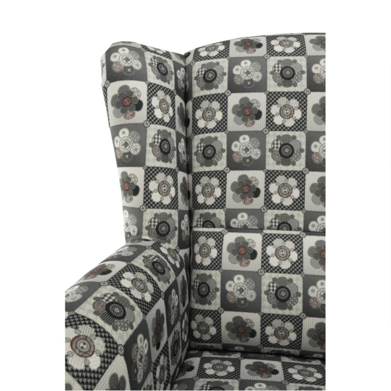 Kreslo ušiak s taburetom, látka patchwork N1
