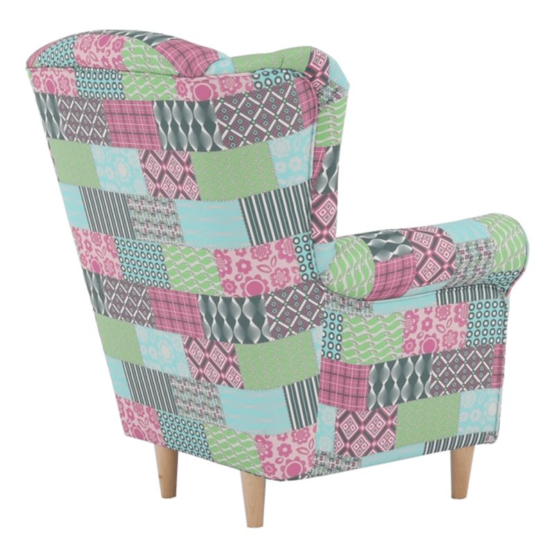 Kreslo ušiak, látka patchwork M1