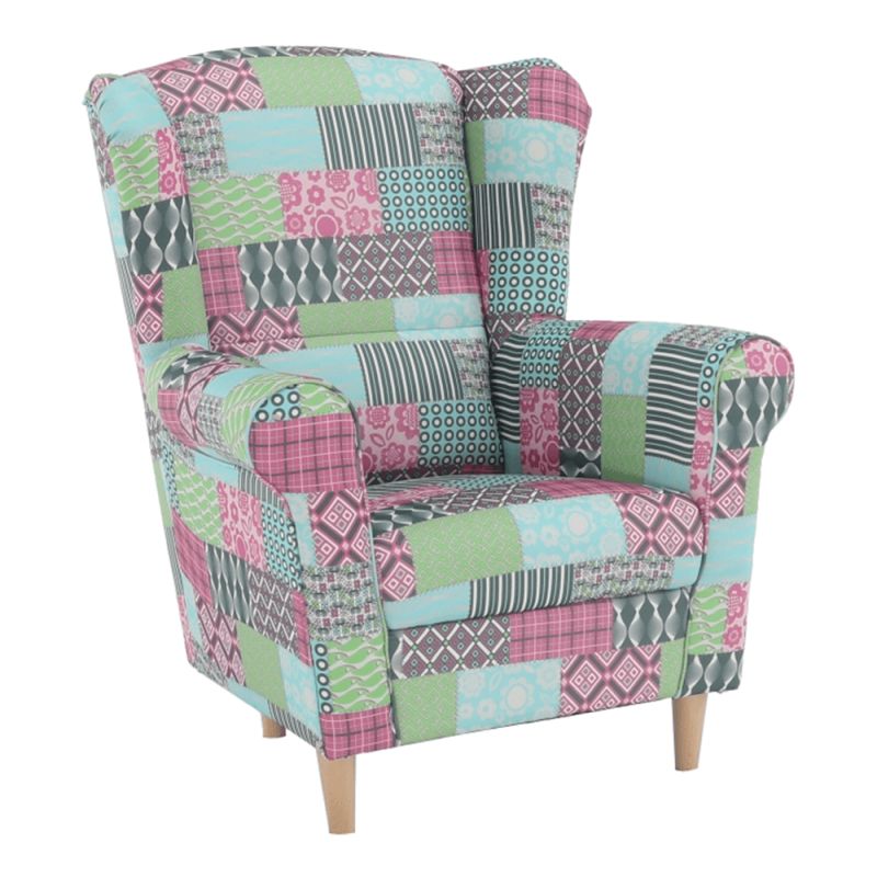 Kreslo ušiak, látka patchwork M1