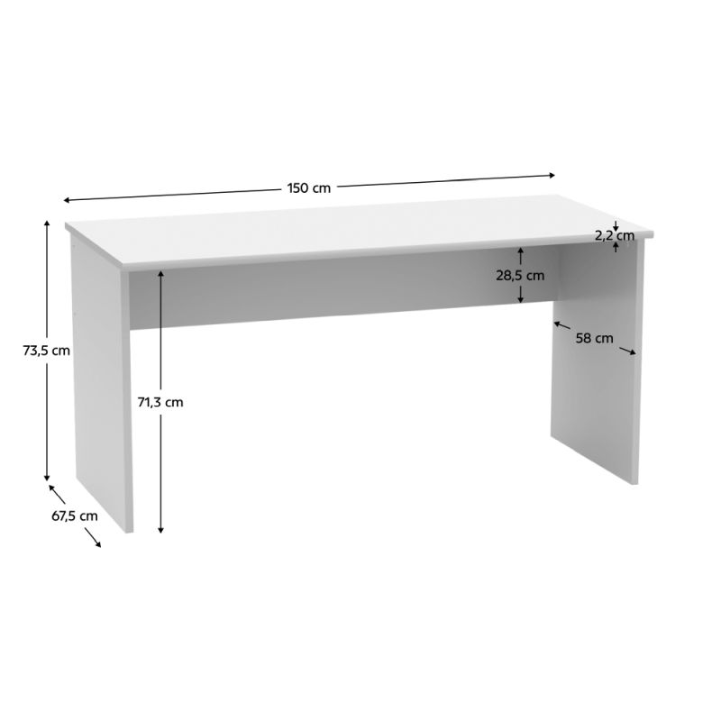 Písací stôl z kvalitnej DTD, 150cm, biely