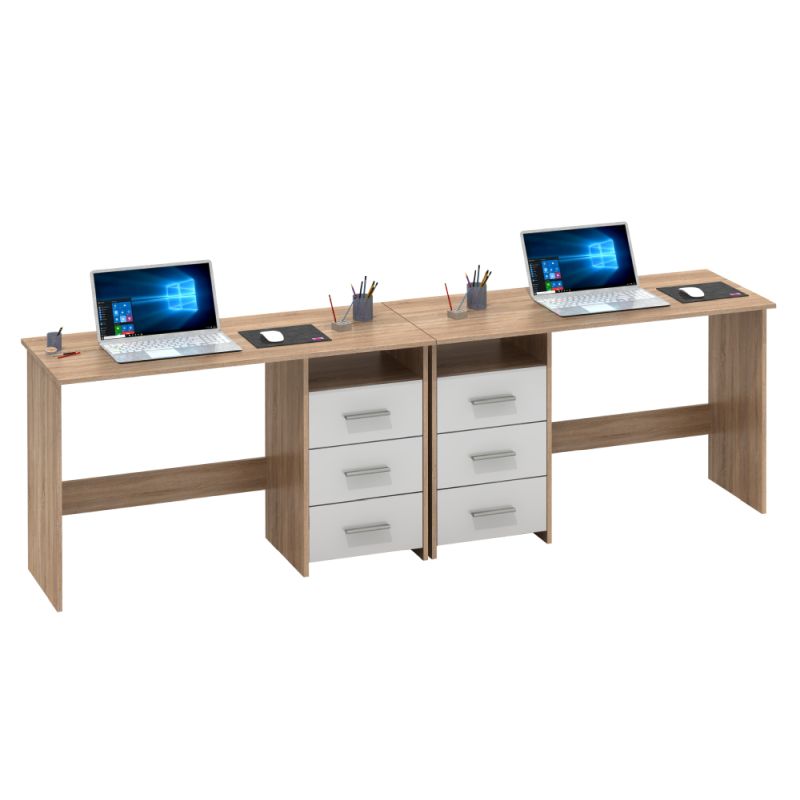PC stôl jednoduchým dizajnom, dub sonoma-biela