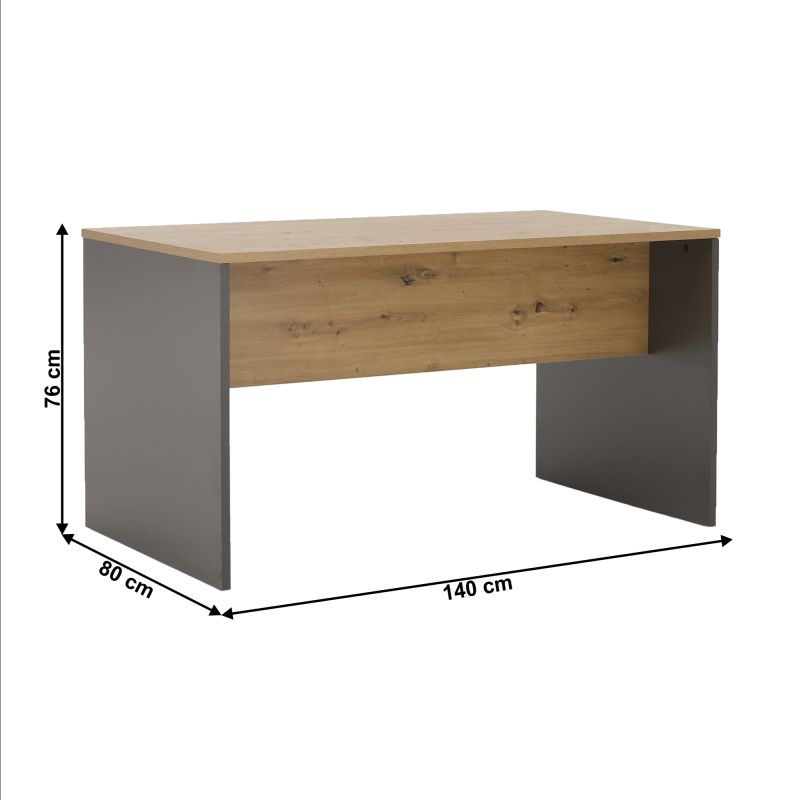 Moderný PC stôl z kvalitnej DTD, grafit/dub artisan, 140cm