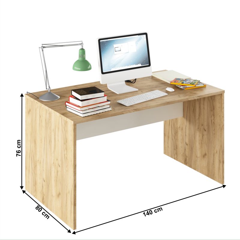 Moderný PC stôl z kvalitnej DTD, dub artisan/biela, 140cm