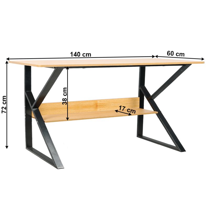 Písací stôl s policou, buk/čierna, 140 cm