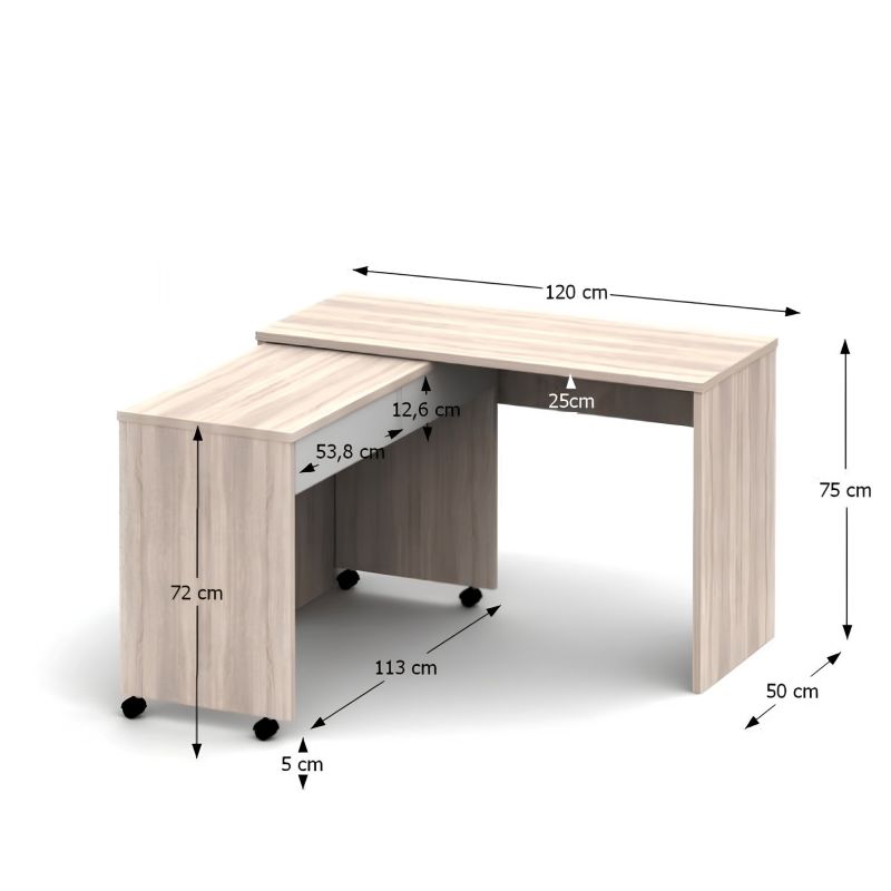 Rozkladací moderný PC stôl so šuplíkmi, dub sonoma/biely