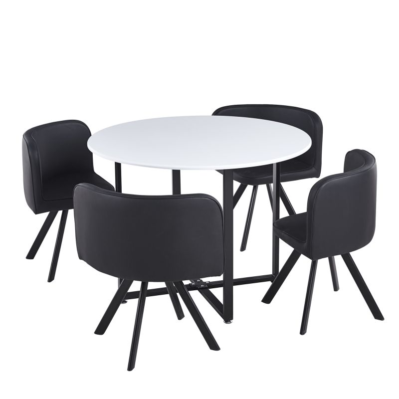 Moderný jedálenský set 1+4 vo farbách biela a čierna