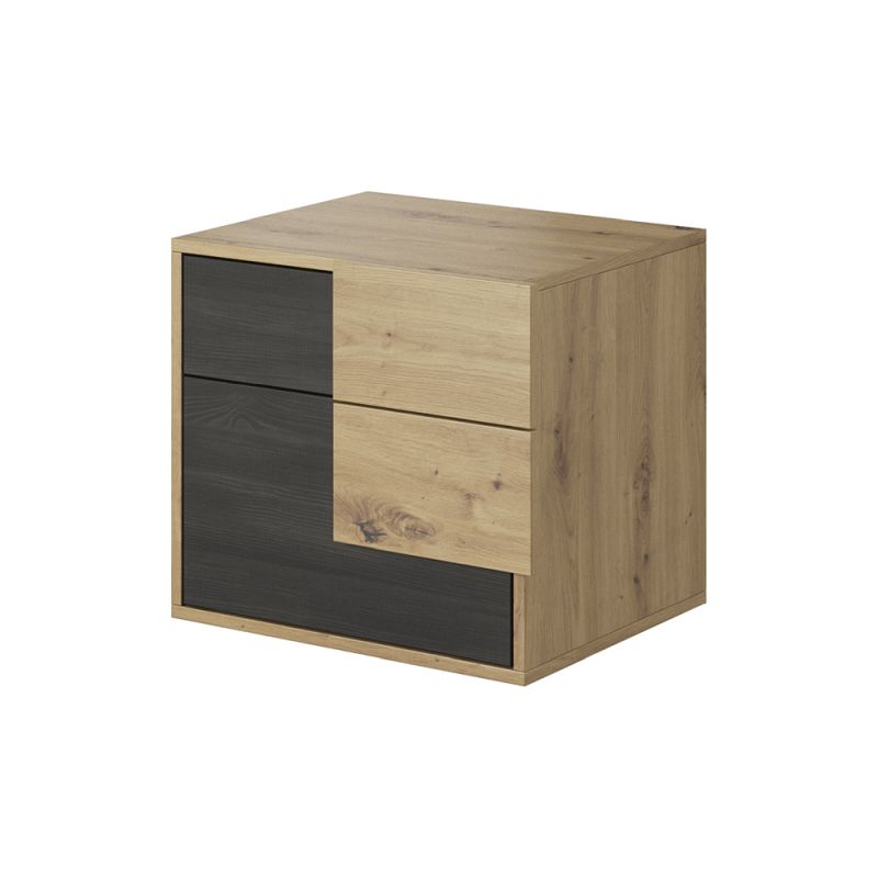 Moderne spracovaný nočný stolík, čierna borovica nórska-dub artisan
